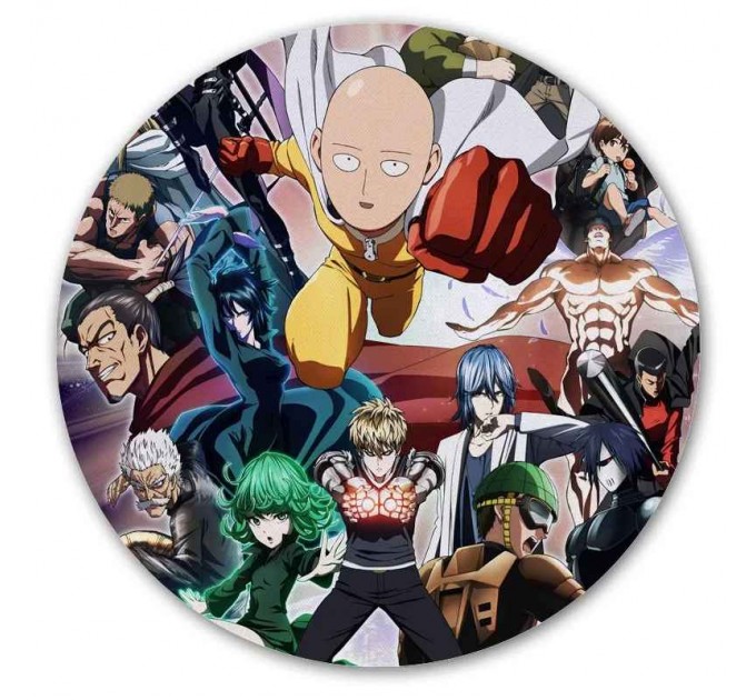 Коврик для мышки круглый One Punch Man с основными персонажами 